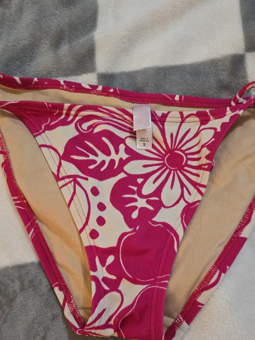 Victoria's Secret Hot Pink & Cream Floral Bikini Bottoms